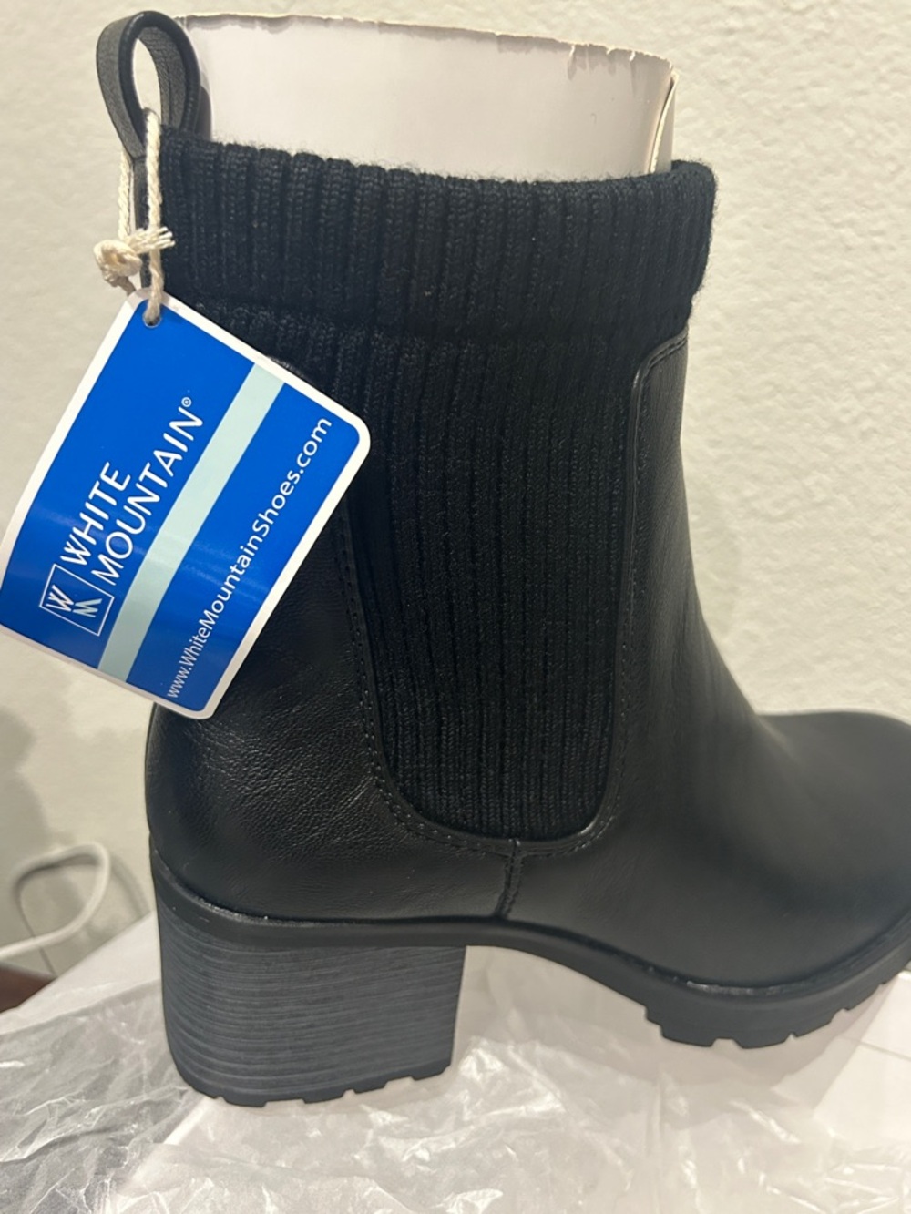 White Mountain black booties cozy sock-like cuff brand new in original box